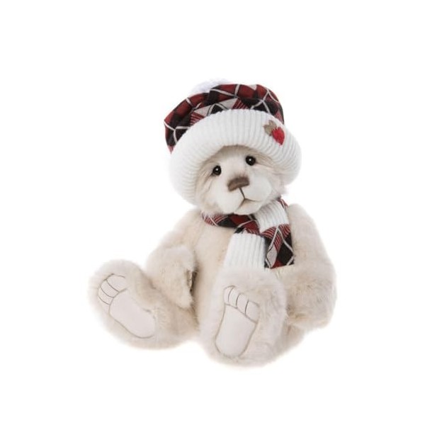 Charlie Bears Cozy 2023 Ours en peluche blanc avec chapeau et écharpe à collectionner doux