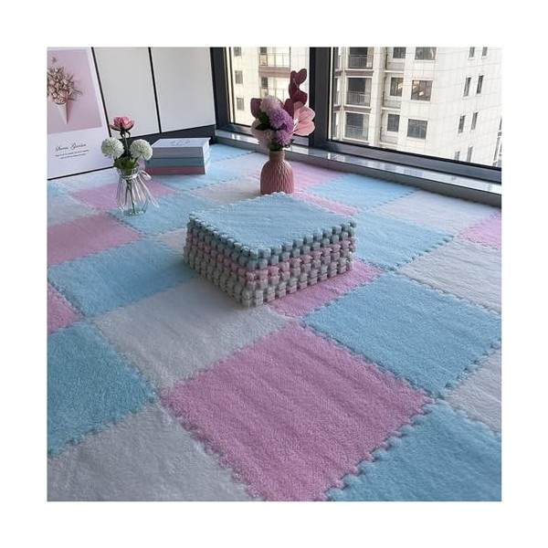 SYkbb Lot de 50 Dalles de Moquette en Mousse emboîtables en Peluche, Dalles de Sol emboîtables, Tapis emboîtables en Mousse E