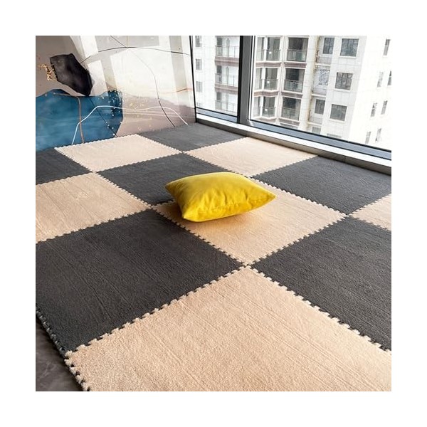 Carreaux De Mousse Imbriqués, Dalles De Moquette Douces, Tapis De Sol en Mousse Peluche avec Bordure, Tapis De Jeu Puzzle, 60