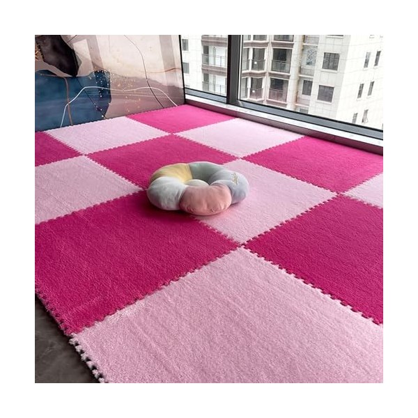 Carreaux De Mousse Imbriqués, Dalles De Moquette Douces, Tapis De Sol en Mousse Peluche avec Bordure, Tapis De Jeu Puzzle, 60