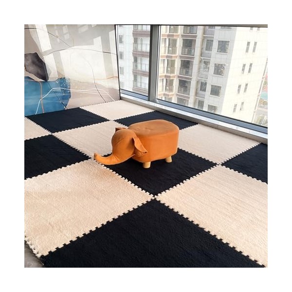 Carreaux De Mousse Imbriqués, Dalles De Moquette Douces, Tapis De Sol en Mousse Peluche avec Bordure, Tapis De Jeu Puzzle, 60