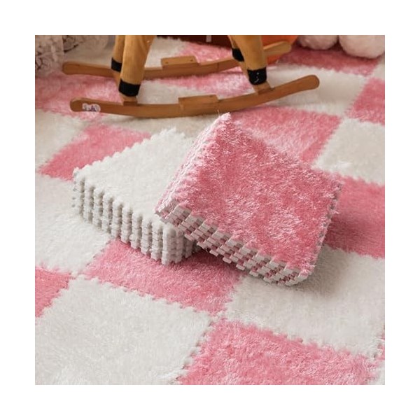 Dalles De Moquette Emboîtables - Lot De 10 Carreaux En Mousse Peluche 30x30 Cm - Doux, Antidérapant, Lavable - Vert Menthe