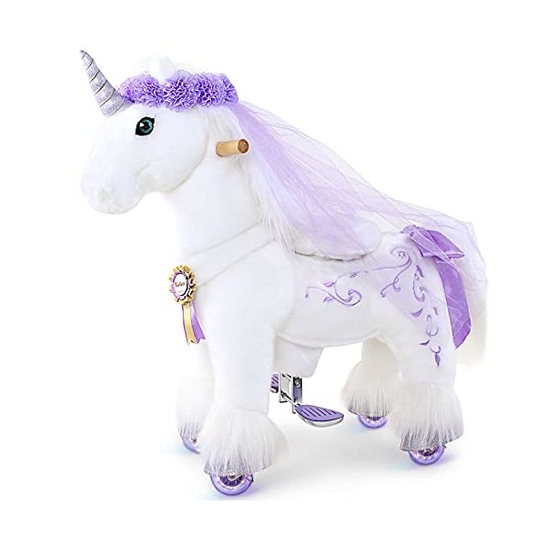 PonyCycle Officiel Prime Modèle K Ride sur Le Jouet Licorne Licorne Animal Marchant en Peluche avec Corne Violette Taille 3 p