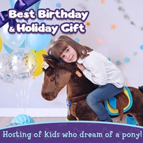 PonyCycle Officiel Prime Modèle K Monter à Cheval Jouet en Peluche Marche Animaux Mécanique Poney Jouet Chocolat Marron Cheva