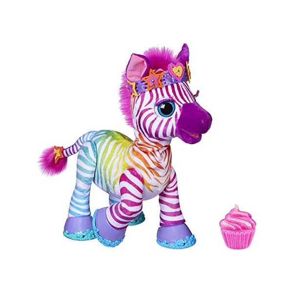 FurReal Zenya My Rainbow Zebra, jouet zèbre, animaux électroniques de 35,6 cm, plus de 80 sons et réactions, 20 accessoires d