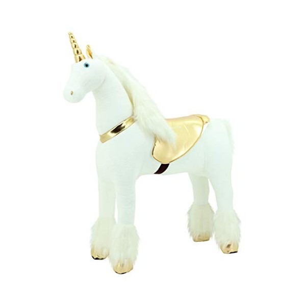 Sweety Toys 11308 Cheval debout en peluche Licorne solide XXL Hauteur 130 cm Cheval déquitation avec base en acier