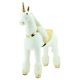 Sweety Toys 11308 Cheval debout en peluche Licorne solide XXL Hauteur 130 cm Cheval déquitation avec base en acier