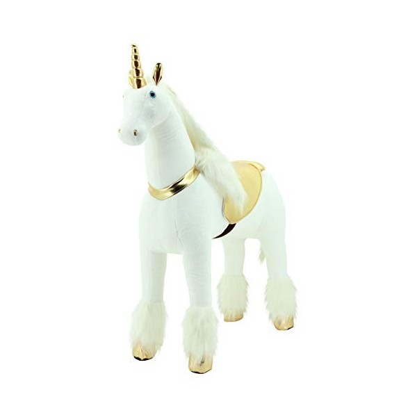 Sweety Toys 11308 Cheval debout en peluche Licorne solide XXL Hauteur 130 cm Cheval déquitation avec base en acier