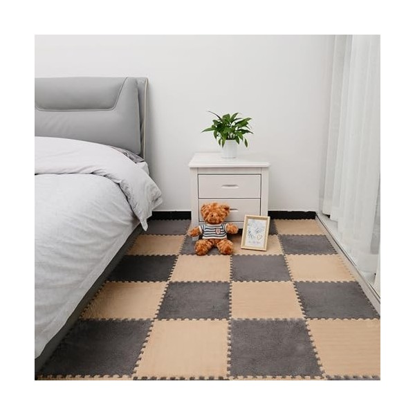 Tapis De Sol De Puzzle Doux en Peluche 12x12 Pouces, Tapis De Mousse Entre Verrouillage, Carreaux De Tapis De Sol, Tapis Hirs