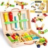 Purpledi 34 Pièces Jouets en Bois Boite a Outil Enfant, Boite a Outil Enfant DIY 3D Jeux de Construction, Caisse a Outil Enfa