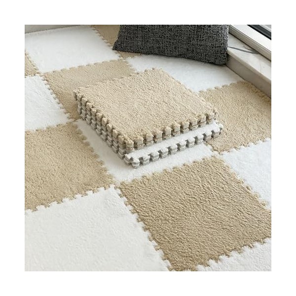 Tapis De Jeu Puzzle Carré en Peluche, 100 Pièces, pour Sol, Carreaux De Tapis, Tapis en Mousse Imbriqué, pour Salon, Salle De