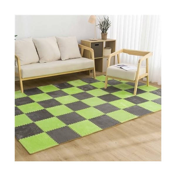 Tapis De Sol en Mousse Pelucheux avec Bordure, Carreaux Moelleux Carrés Imbriqués, Tapis De Jeu Puzzle, Carreaux De Sol, Tapi