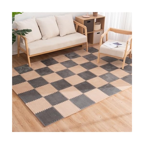 Tapis De Sol en Mousse Pelucheux avec Bordure, Carreaux Moelleux Carrés Imbriqués, Tapis De Jeu Puzzle, Carreaux De Sol, Tapi