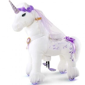 PonyCycle Officiel Prime Modèle K Ride sur Le Jouet Licorne Licorne Animal Marchant en Peluche avec Corne Violette Taille 4 p