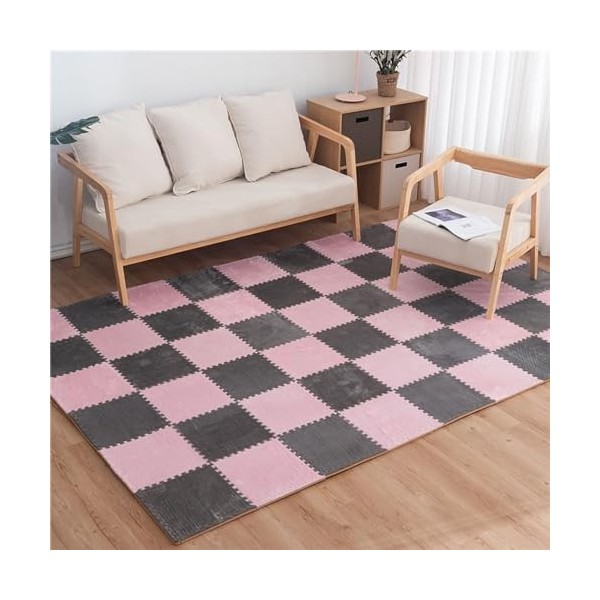 100 Pièces Tapis en Mousse en Peluche Imbriqués, Carreaux De Tapis Moelleux, Tapis, Carreaux De Sol Puzzle Tapis De Jeu Doux,