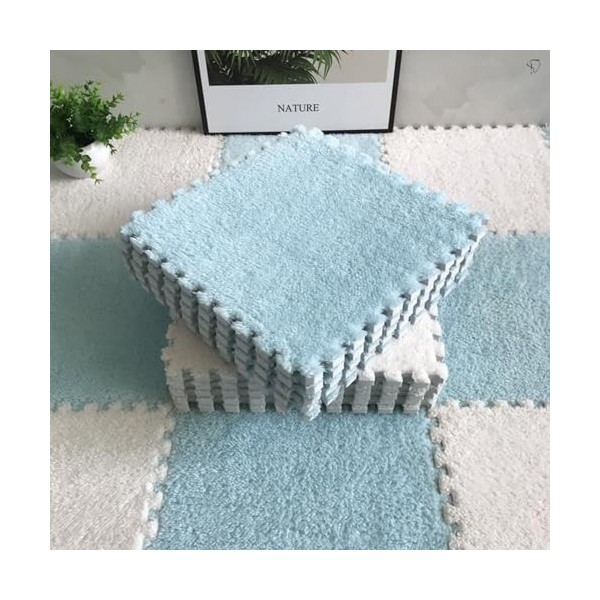 Tapis Carré en Peluche Puzzle 100 Pièces, Carreaux De Mousse à Emboîtement Shaggy De 11.8 Pouces, Tapis De Sol, Tapis De Jeu,