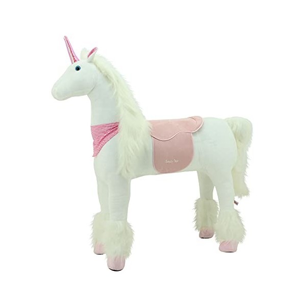 Sweety Toys 13432 Cheval debout stable en peluche XXL Licorne blanche avec base en acier Hauteur 130 cm