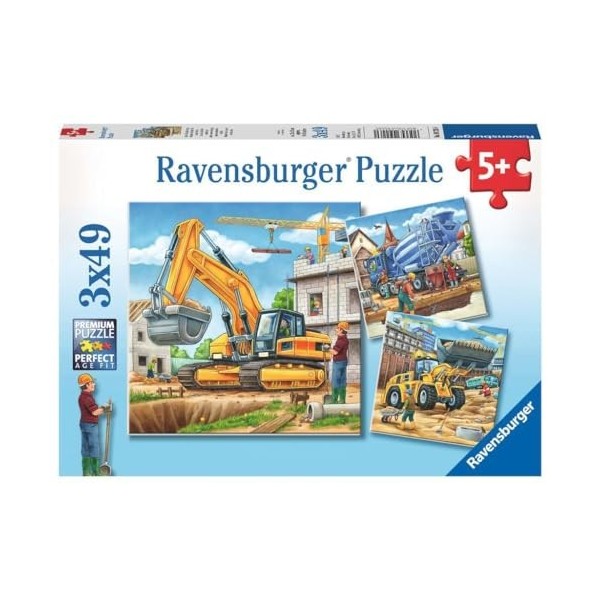 Ravensburger - Puzzle Enfant - Puzzles 3x49 p - Grands véhicules de construction - Dès 5 ans - 09226