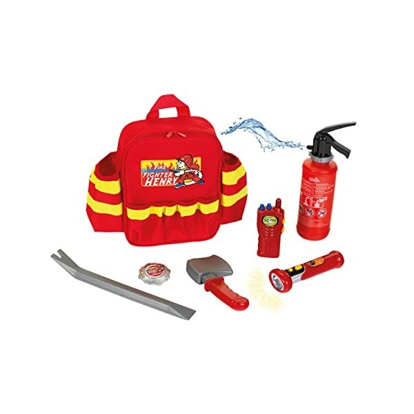 Theo Klein 8900 Sac à dos de Pompier «Fire Fighter Henry» avec Lampe-Torche extincteur et Beaucoup d’autres Accessoires Jouet