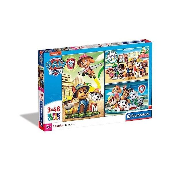 Clementoni Paw Patrol PatPatrouille-3x48 Enfant-boîte de 3 Puzzles 48 pièces -fabriqué en Italie, 4 Ans et Plus, 25262, No