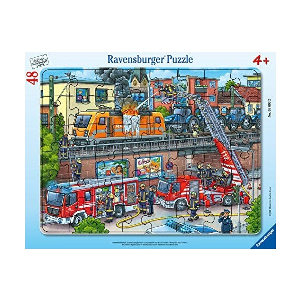 Ravensburger - Puzzle Enfant - Puzzle cadre 30-48 pièces - Les pompiers sur la voie ferrée - Fille ou garçon dès 4 ans - Puzz