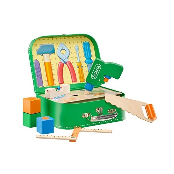 Selecta 62074 Coffret de bricolage, avec outils d’imitation 25 x 18 cm