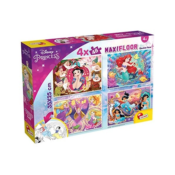 Lisciani, Puzzle pour enfants a partir de 3 ans, 4 x 48 pièces, 2 en 1 Double Face Recto / Verso avec le dos à colorier - Dis