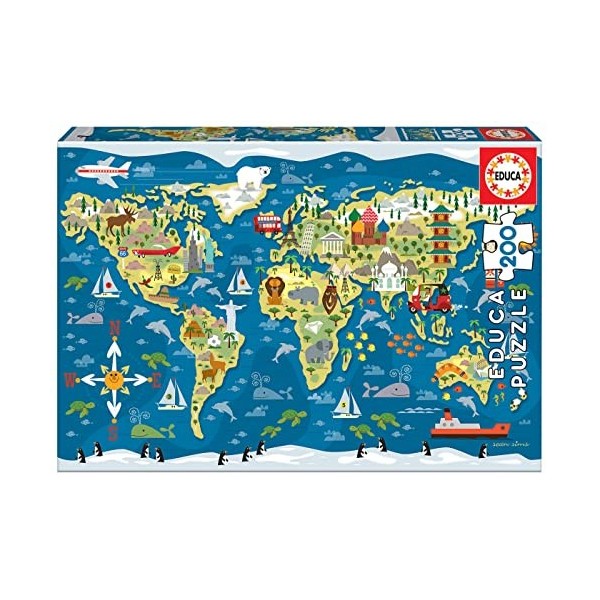 Educa - Puzzle de 200 pièces pour Enfants | Mapamundi. Composé de 200 Grandes pièces Parfaitement finies | Mesure: 40 x 28 cm