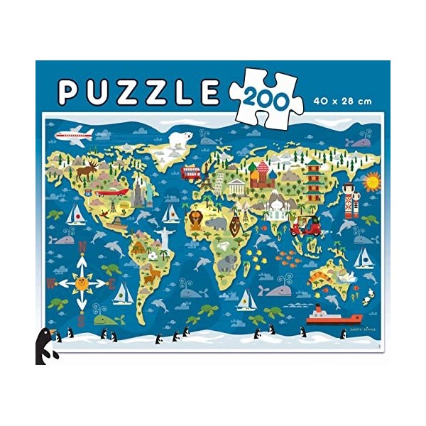 Educa - Puzzle de 200 pièces pour Enfants | Mapamundi. Composé de 200 Grandes pièces Parfaitement finies | Mesure: 40 x 28 cm
