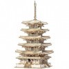 Rolife Puzzle 3D Maquette en Bois a Construire pour Adulte Enfants La Tour Pagode à Cinq étages, Kits de Modèles de Bricolage