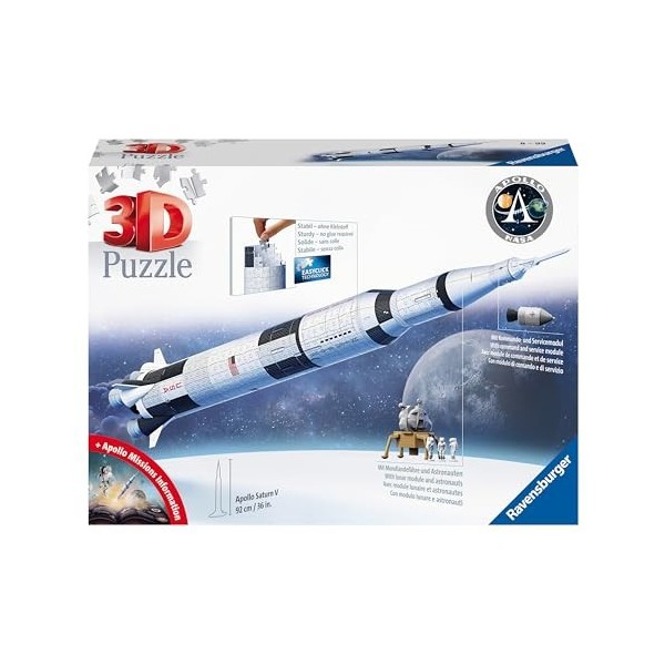 Ravensburger - Puzzle 3D - Fusée spatiale Saturne V - NASA - A partir de 8 ans - 440 pièces numérotées à assembler sans colle