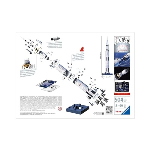 Ravensburger - Puzzle 3D - Fusée spatiale Saturne V - NASA - A partir de 8 ans - 440 pièces numérotées à assembler sans colle