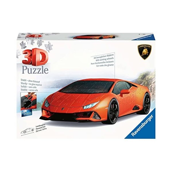 Ravensburger - Puzzle 3D Véhicules - Lamborghini Huracan Evo Edition orange - A partir de 8 ans - 108 pièces numérotées à ass