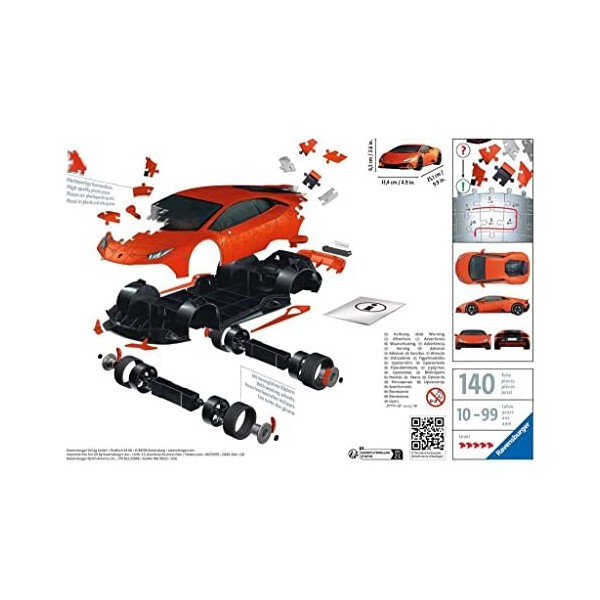 Ravensburger - Puzzle 3D Véhicules - Lamborghini Huracan Evo Edition orange - A partir de 8 ans - 108 pièces numérotées à ass