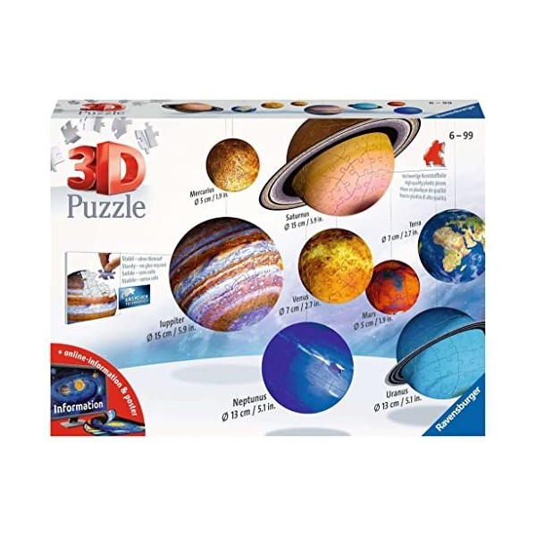 Ravensburger - Puzzles 3D Ball éducatif - Système solaire - A partir de 6 ans - 8 puzzles ronds à assembler sans colle - Acce