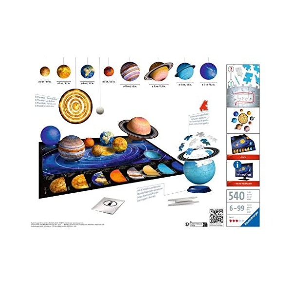 Ravensburger - Puzzles 3D Ball éducatif - Système solaire - A partir de 6 ans - 8 puzzles ronds à assembler sans colle - Acce