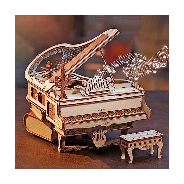 ROBOTIME 3D Puzzle en Bois Magic Piano, Boîte à Musique Kit de Maquette pour Adultes, Construire de Structure Automotrice à E