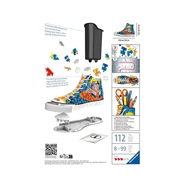 Ravensburger - Puzzle 3D Sneaker - Naruto - Pot à crayons - A partir de 8 ans - 108 pièces numérotées à assembler sans colle 