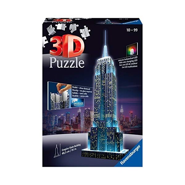Ravensburger - Puzzle 3D Building - Empire State Building illuminé - A partir de 10 ans - 216 pièces numérotées à assembler s