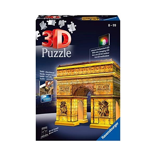 Ravensburger - Puzzle 3D Building - Arc de Triomphe illuminé - A partir de 8 ans - 216 pièces numérotées à assembler sans col