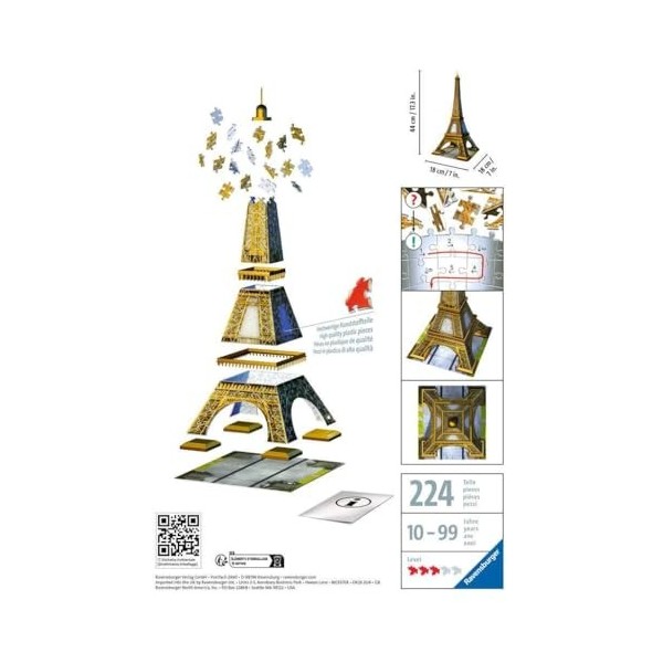 Ravensburger - Puzzle 3D Building - Tour Eiffel - A partir de 10 ans - 216 pièces numérotées à assembler sans colle - Accesso