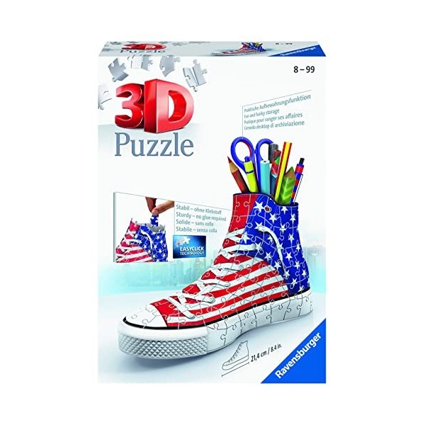 Ravensburger - Puzzle 3D Sneaker - American Style - Pot à crayons - A partir de 8 ans - 108 pièces numérotées à assembler san