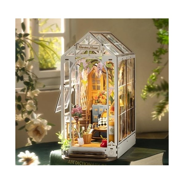 RoWood DIY Book Nook Kit - Maison de Jardin | Puzzle 3D Serre Livres en Bois | Booknook Miniature | Jeux pour Adultes à Const