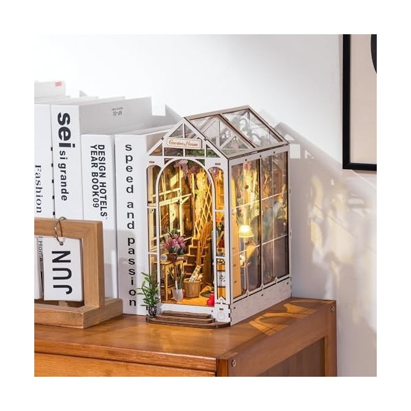 RoWood DIY Book Nook Kit - Maison de Jardin | Puzzle 3D Serre Livres en Bois | Booknook Miniature | Jeux pour Adultes à Const