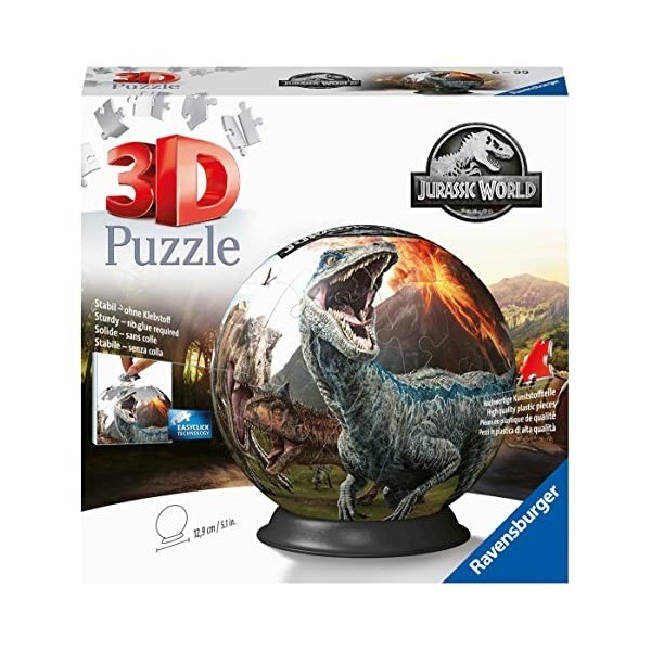 Ravensburger - Puzzle 3D Ball - Jurassic World - A partir de 6 ans - 72 pièces numérotées à assembler sans colle - Support in