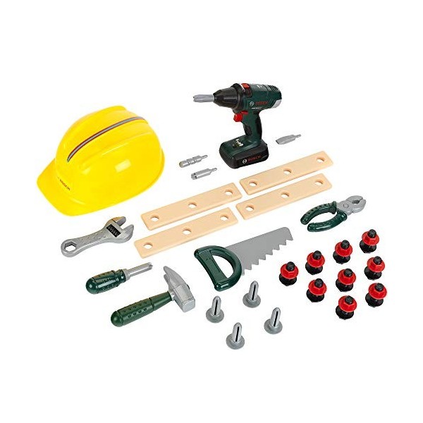 Theo Klein 8417 Bosch craftsman set I Cordless Screwdriver with light & sound I with Tools and Construction Worker Helmet I T