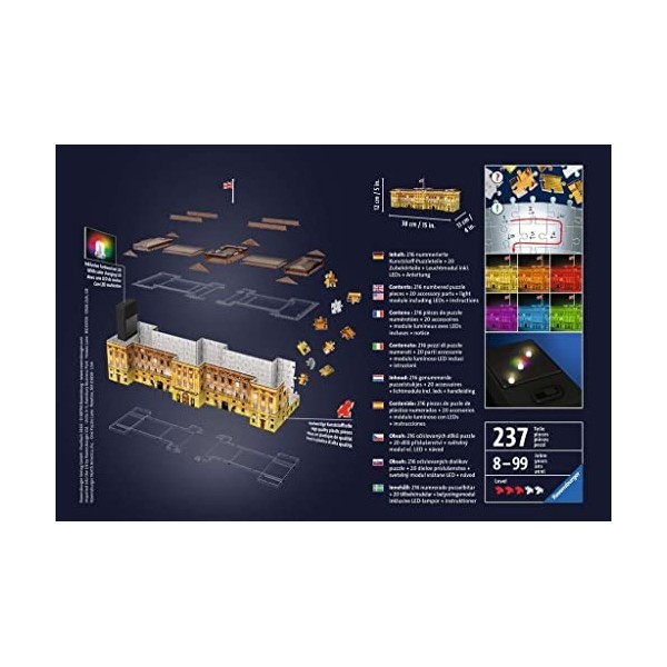 Ravensburger - Puzzle 3D Building - Buckingham Palace illuminé - A partir de 8 ans - 216 pièces numérotées à assembler sans c