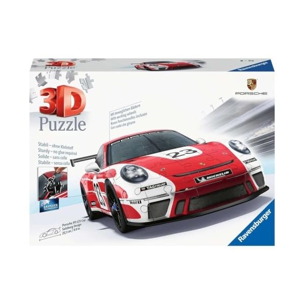 Ravensburger - Puzzle 3D Véhicules - Porsche 911 GT3 Cup Salzburg avec grille de construction - A partir de 10 ans - 108 pièc