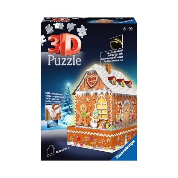 Ravensburger - Puzzle 3D Building - Maison de Noël en pain dépices illuminée - A partir de 8 ans - 216 pièces numérotées à a