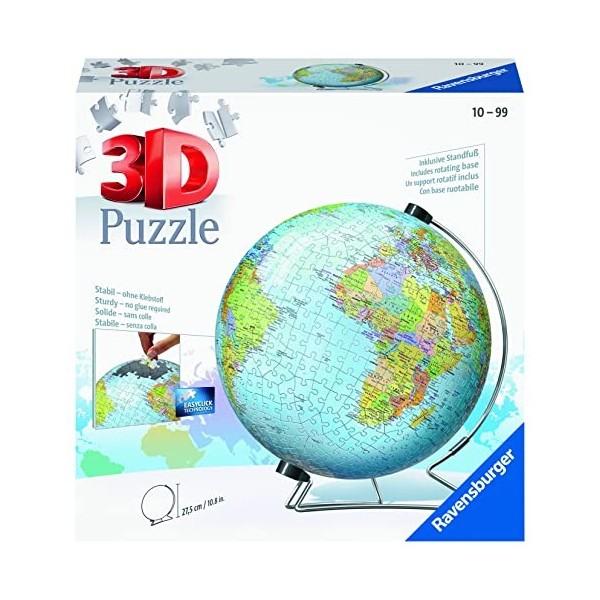 Ravensburger - Puzzle 3D Ball éducatif - Globe terrestre - A partir de 10 ans - 540 pièces numérotées à assembler sans colle 